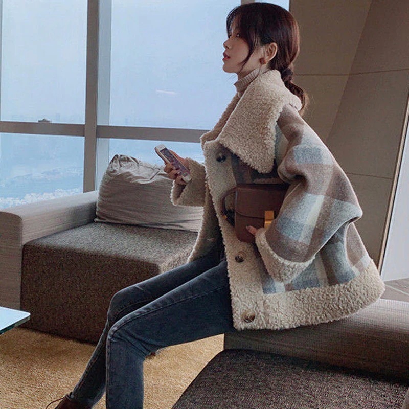 チェックアウター 新商品 厚手 ラムズフリース レディース トップス 中綿コート 4,642円