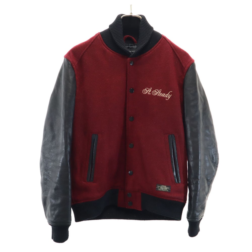 ウールブレンド 長袖 ジャケット 3 ワインレッド 袖レザー メンズ