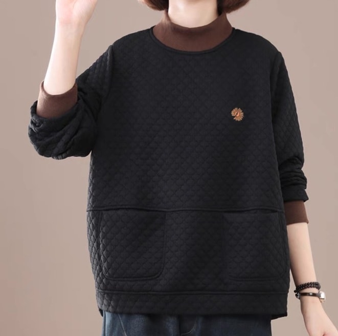 レディース トップス カットソー プルオーバー トレーナー 長袖 ボリューム袖 Uネック ラウンドネック フェミニン ストリート ポケット 大人可愛い シンプル カジュアル おしゃれ レトロ ラフ