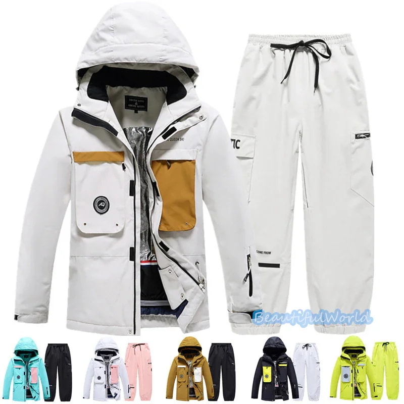 スノーボードウェア上下セットスキーウェアメンズレディースセットアップ男女兼用スノボウェアスノーボードジャケットパンツ撥水防風保温雪遊び暖かいH34