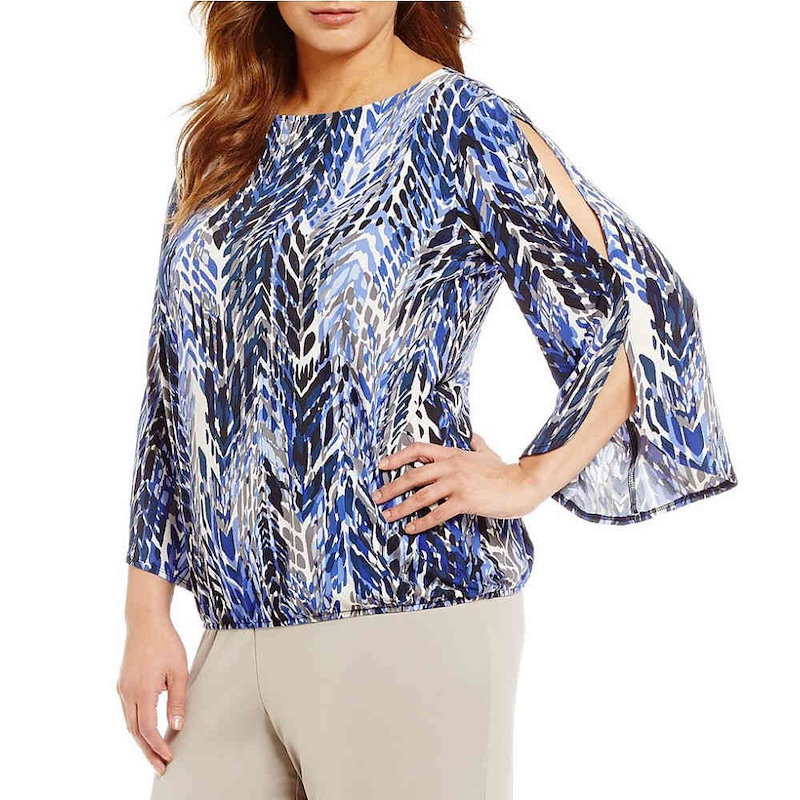カスパール レディース トップス ブラウス・シャツ【Kasper Plus Cold-Shoulder Printed Blouse】Iris/Multi カスパール レディース トップス ブラウス・シャツ【Kasper Plus Cold-Shoulder Printed Blouse】Iris/Multi