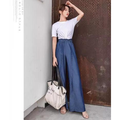 ワイドパンツ 春 夏 秋 レディース ガウチョ コットン ルームウェア ウエストゴム デニム　タックパンツ 美ライン 自宅　楽ちん