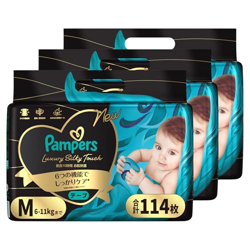 【テープ Mサイズ】パンパース オムツ ラグジュアリーシルキータッチ (6-11kg) 114枚(38枚×3パック) [ケース品]