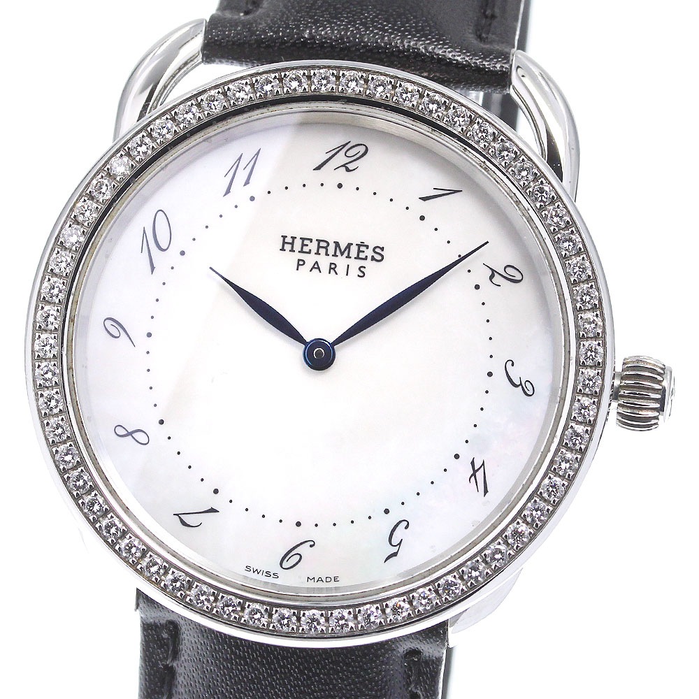 美品 【HERMES】エルメス アルソー ダイヤベゼル AR5.710 クォーツ メンズ_715656【中古】