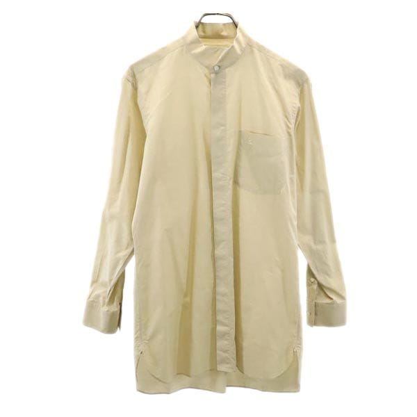 日本製 長袖 バンドカラーシャツ ベージュ系 メンズ