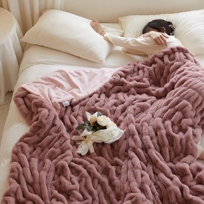 【3日で出荷】韓国新作暖かい柔らかい快適毛布厚みのあるプラスフリース秋冬フリースブランケットカバーブランケット22370