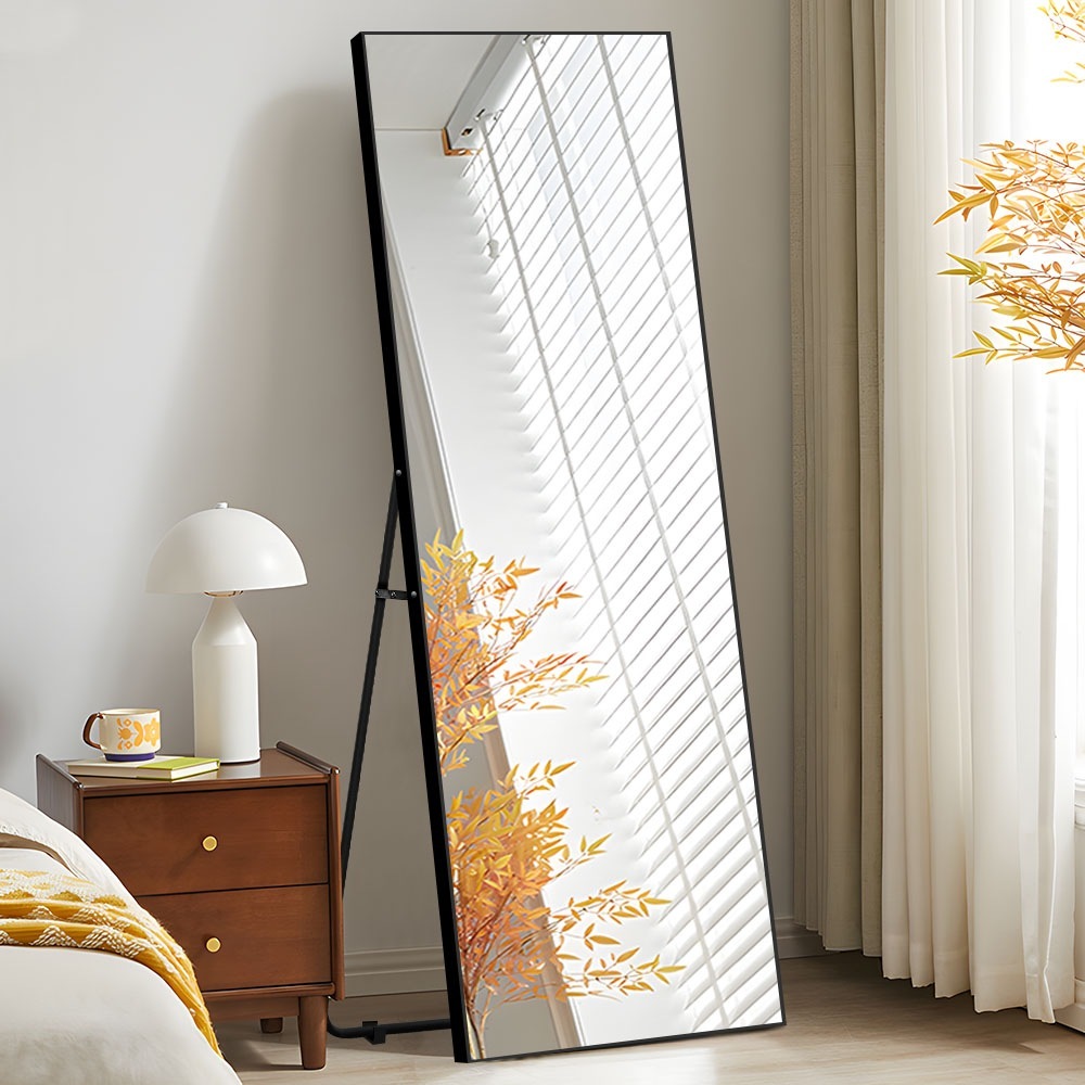 【国内即発送】全身鏡 姿見鏡 スタンドミラー 強化ガラス アルミ 直角 壁掛けミラー 立てかけ 姿見 鏡 ミラー おしゃれ 大型 飛散防止 160*50CM ブラック