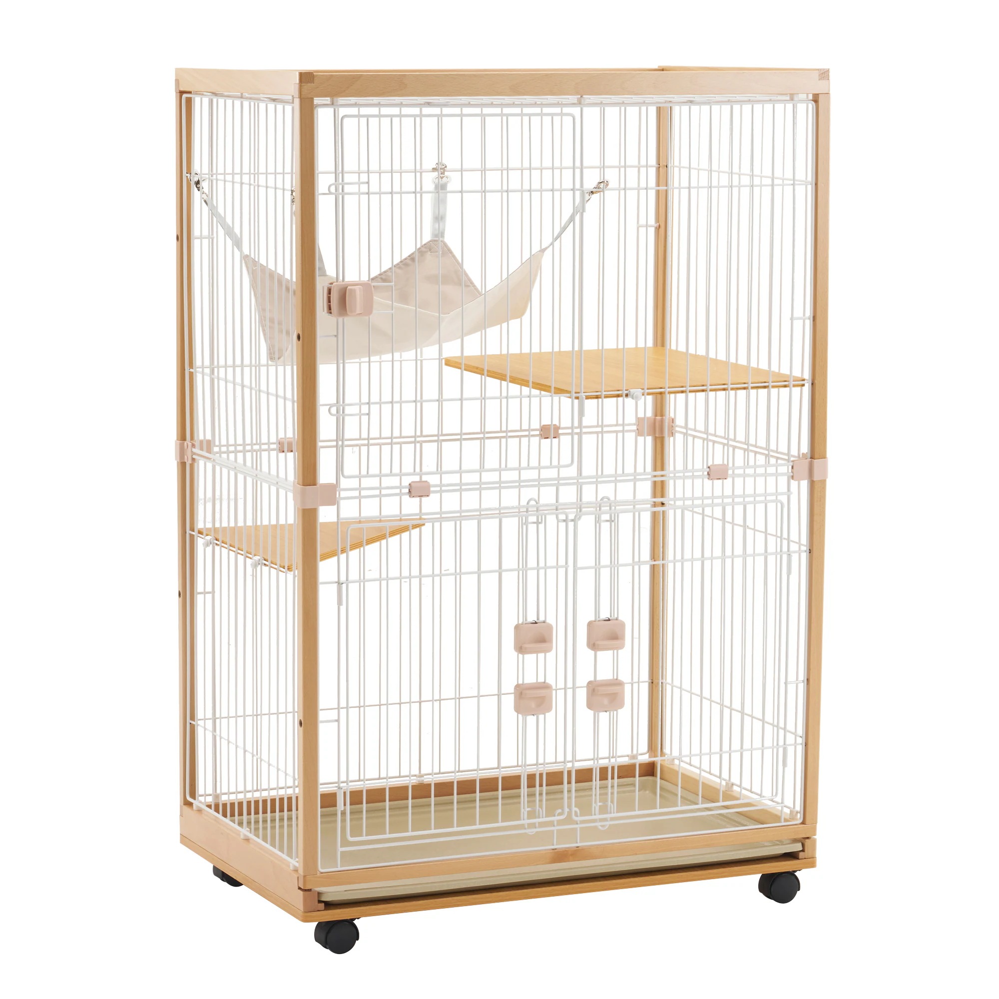 【国内即発送/無料配達】【2025年新仕様】【元SKU：TX294087】猫 ケージ キャットケージ 2段 木製フレーム ハンモック付 広々 大型 猫ゲージ 高級感 おしゃれ キャットハウス ネコ ハ