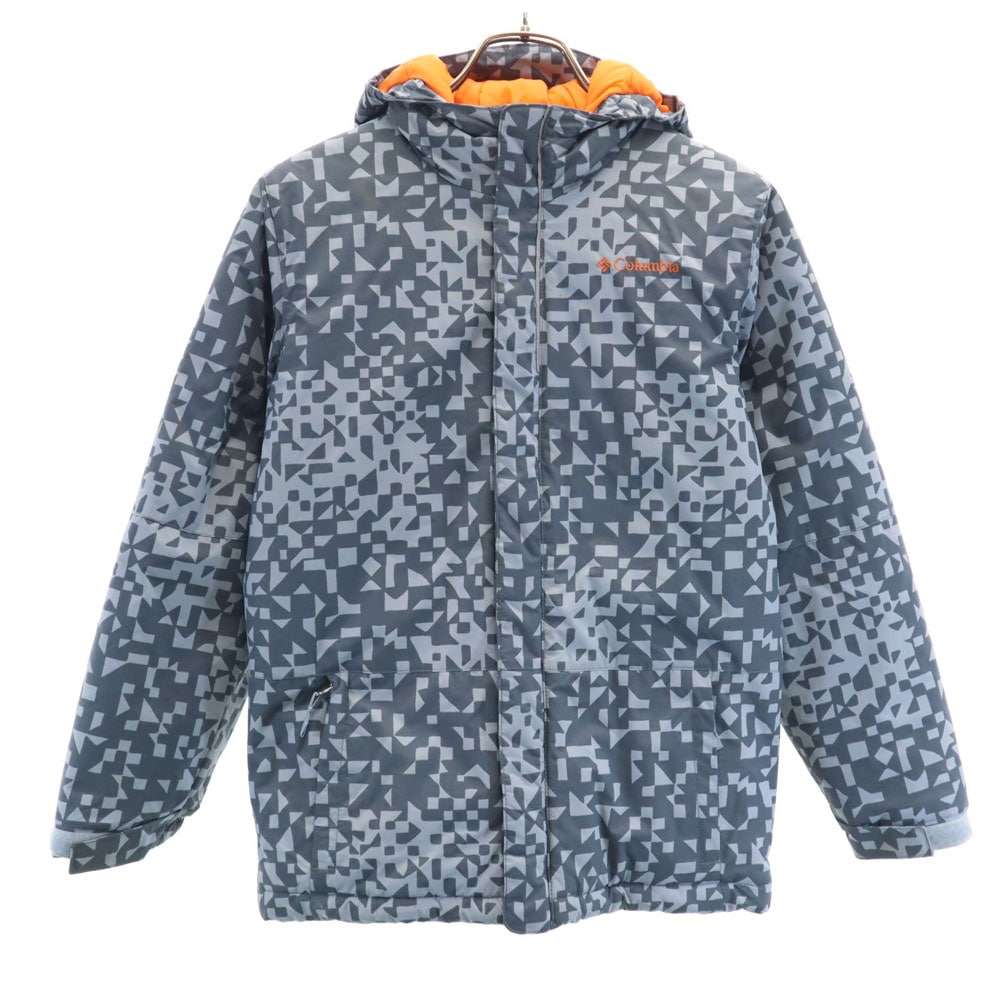 幾何学柄 中綿ジャケット M グレー キッズ 古着