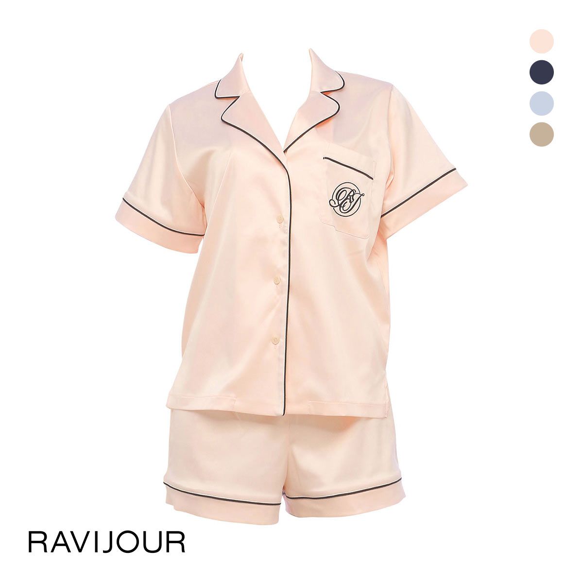 ラヴィジュール RAVIJOUR サテンシャツ ショートスリーブ セットアップ ルームウェア 半袖