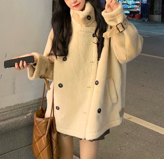 フェイクファー コート ミドル丈 韓国 ファッション レディース オルチャン 秋 冬 ハイネック