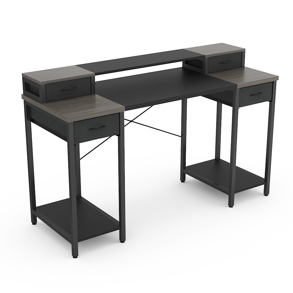 デスク 引き出し パソコンデスク ラック付き モニター台 PCデスク 幅120 140cm オフィステーブル コンピューターテーブル I字 机 収納付き 学習机 作業机 ワークデスク おしゃれ 新生活