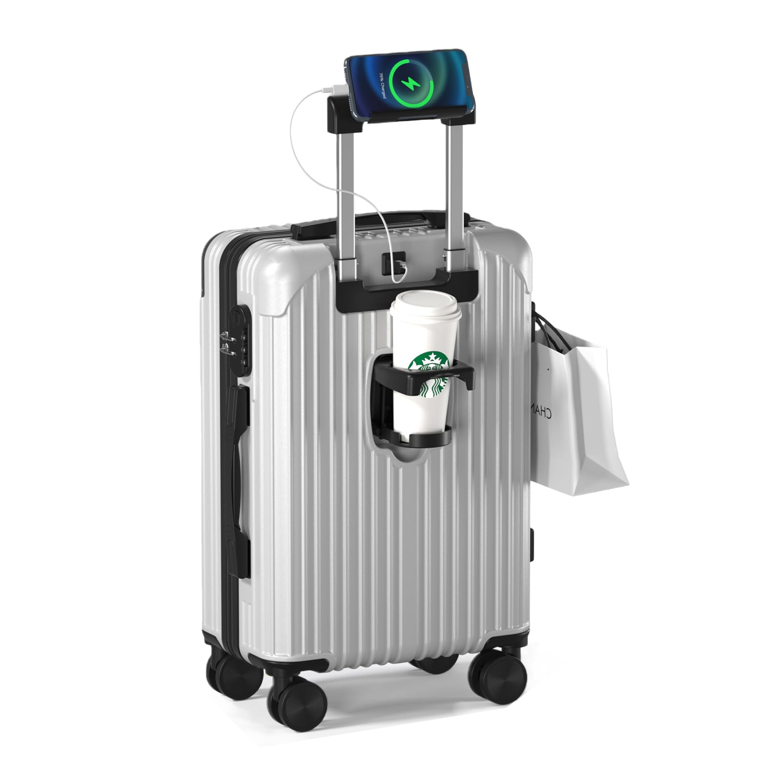 [SupTrip] スーツケース 機内持ち込み キャリーケース USBポート付き キャリーバッグ カップホルダー付き 隠しフック機能 多機能 大型 超軽量 静音 ダブルキャスター 耐衝撃 360度回転