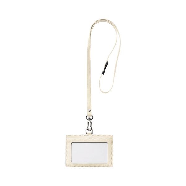 （まとめ） フロント 本革製ネームカードホルダー ヨコ型 ストラップ付 ホワイト RLNH-E-W 1個 10セット