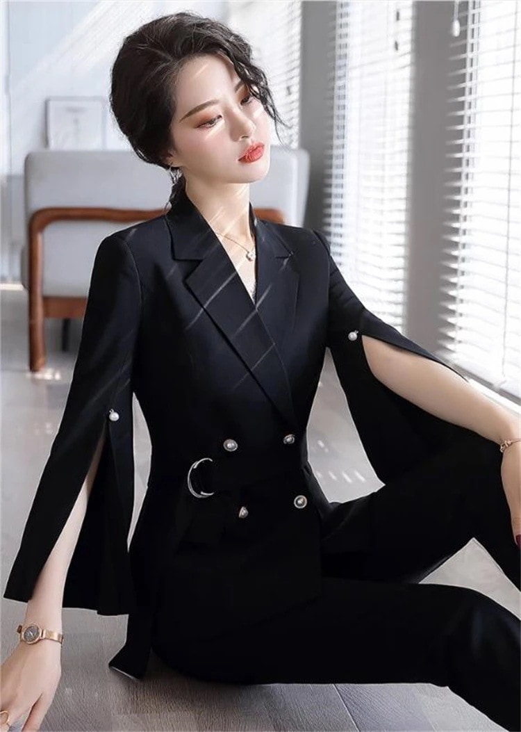 早い者勝ち 九分袖 スーツ 職業スーツ 気質 修身 女性 ハーネス 3点セット ベルト レースアップ ロングパンツ 柔らかい