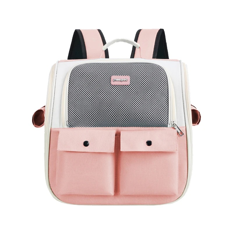 キャリア-オックスフォード生地のトラベルバッグ,子犬用の通気性のある猫のキャリーバッグ,大容量,ポータブル,折りたたみ式,屋外での使用に適しています Pink