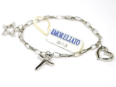 ブレスレット MORELLATO 8207 1POINTDIAMOND HEART/STAR/CROSSMOTIFS BRACELET Diamond Hearts Bracelet 1/8 carat tw Sterling Silver & 10K