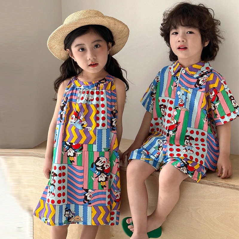 子供のサマースーツ男の子の休暇風2025新型赤ちゃんの女の子のワンピース姉弟兄妹のサマーウェア 子供服 女の子 ワンピース 子供服 男の子 セットアップ キッズ服 兄妹お揃い 夏
