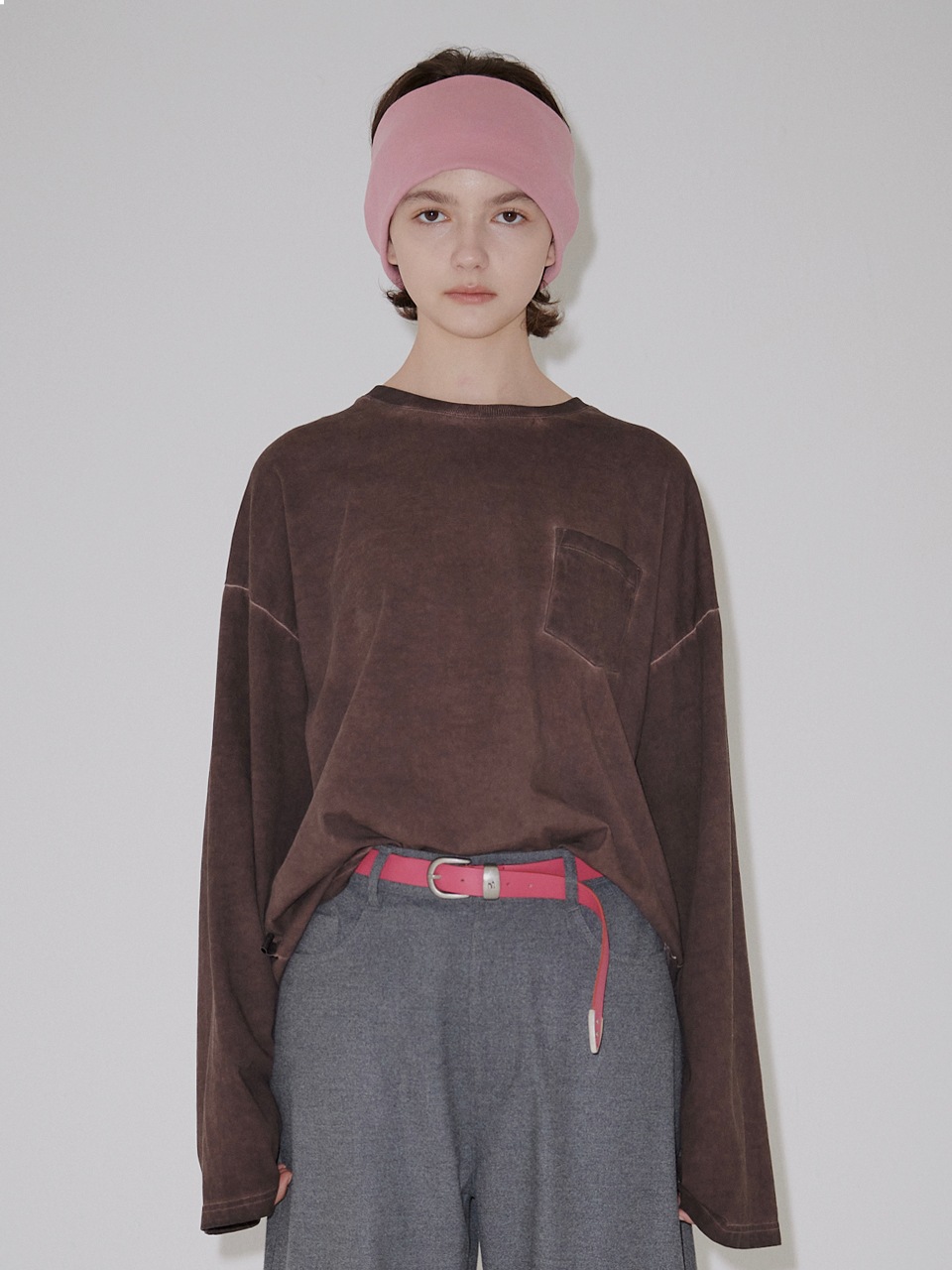 【MARGESHERWOOD】 LUNAR WASHED POCKET LONG SLEEVE : PLUM BROWN