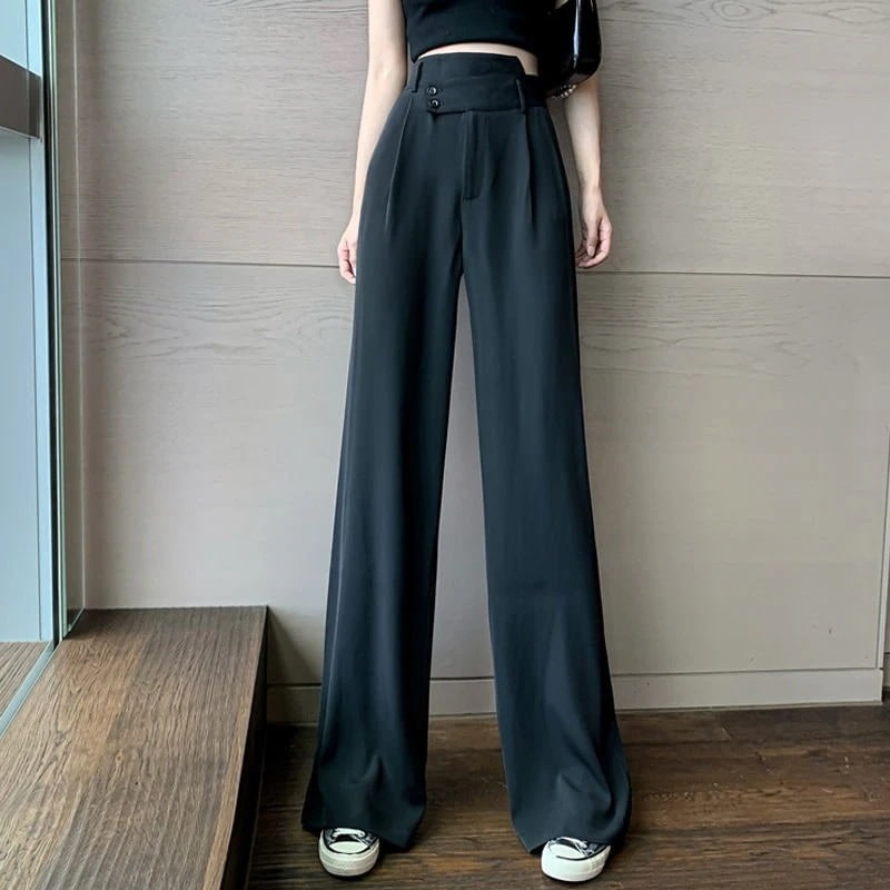 ハイウエストパンツ 春秋 ハイウエストパンツ 人気スラックスパンツ/ガウチョパンツ ワイドレッグパンツウエス接触冷感ボトムス