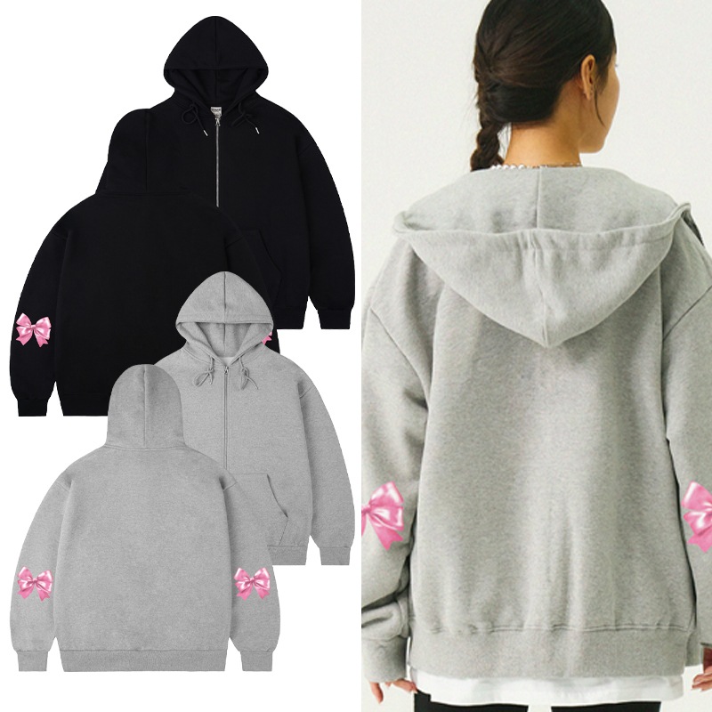 [UNISEX]Elbow Ribbon Hoodie Zip-up_2color