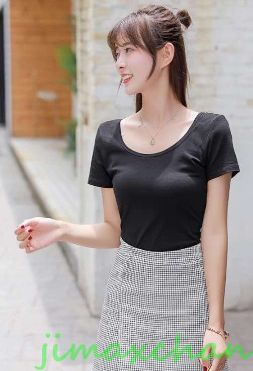 サマー　5色/胸開き Ｔシャツ 半袖 タートルネック セーター レディースファッション タートル 胸開きタート セクシー Uネック ベアトップ禁シャツ