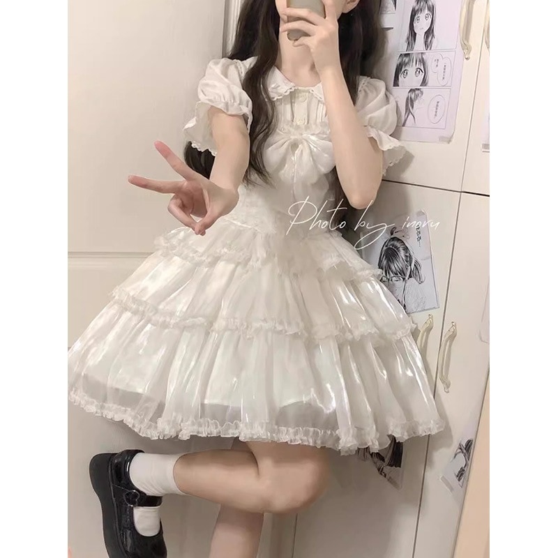 ロリータ ブラウスキュートリボンホワイトメッシュキャミソール2点セット