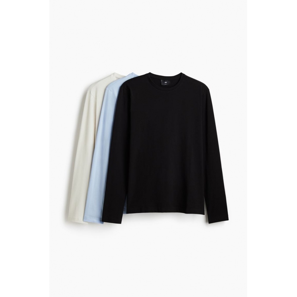 H&M スリムフィットジャージトップ 3ピースセット ライトブルー/ホワイト/ブラック