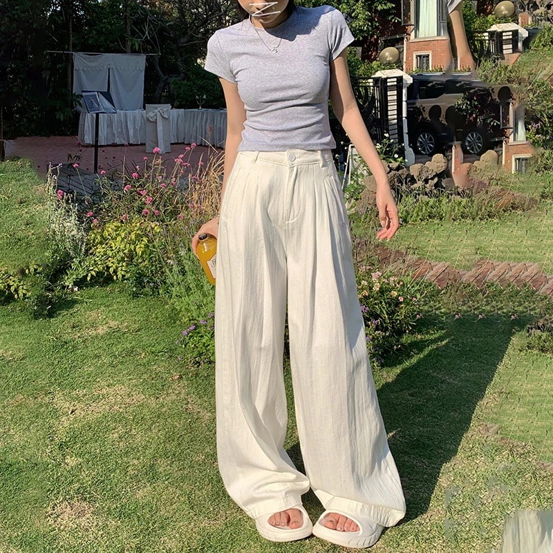 韓国版 レトロ 薄い ゆったり ワイドパンツ ドレープ感 通気性良い コーディネート ストレートパンツ デニムボトムス レディース ジョガーパンツ モップパンツ