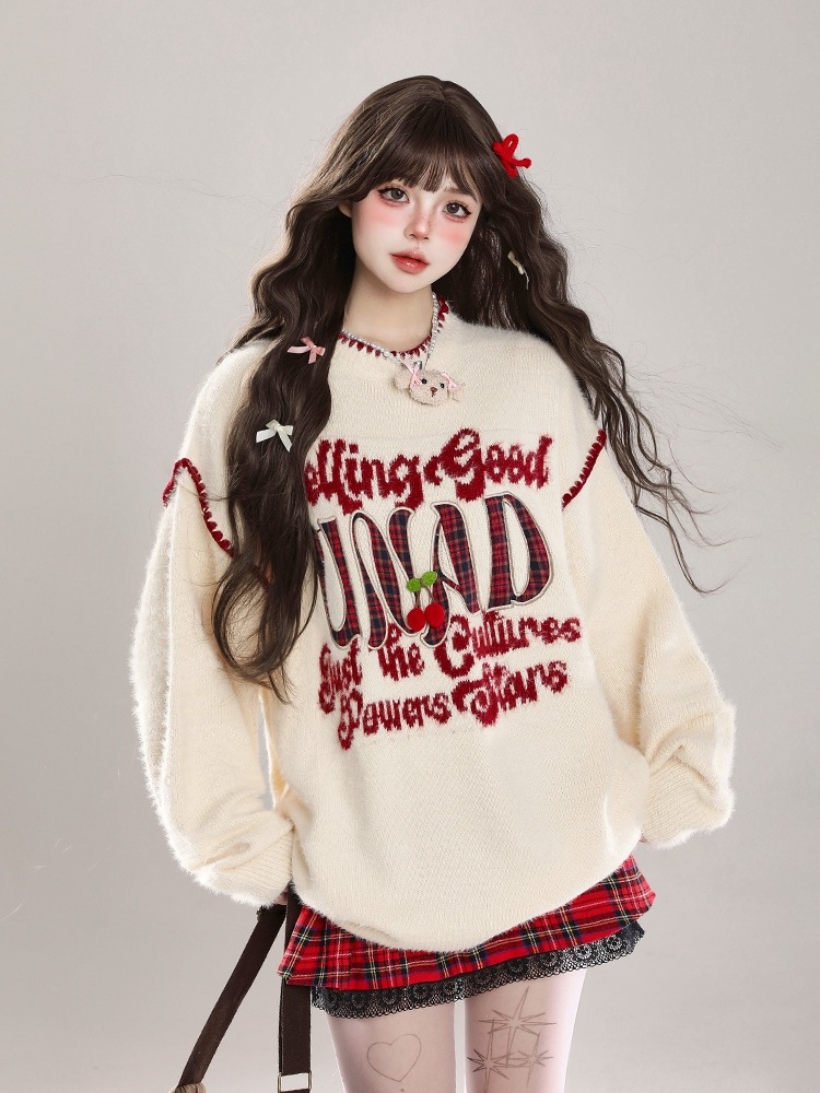 上品 秋冬 2025 サイズフェミニンゆったり 韓国ニットトップスプリントストリートコルシルエットクルーネックファッション色っぽ女っぽカジュアル大人っぽ レディースプルゆったり春 レイジースタイル長袖