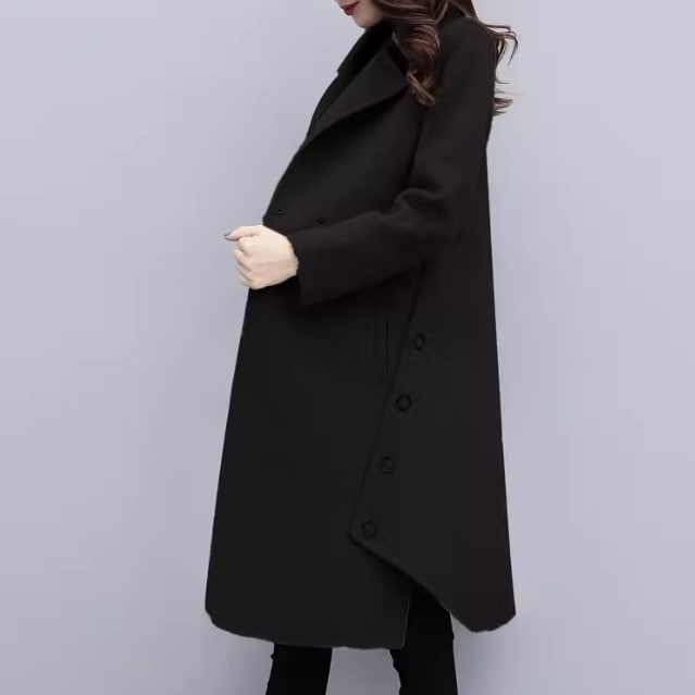 レディース ジャケット コート アウター 上着 ウール 羽織 前開き ウールロングコート ミディアム ミドル丈 長袖 Vネック 襟付き スリム スマート ポケット ボタン かわいい 大人可愛い