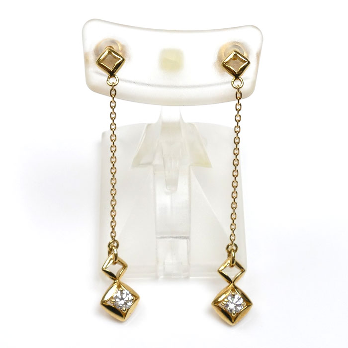 De Beers デビアス K18YG イエローゴールド FOREVER MARK ロングチェーン ピアス IFE003 ダイヤモンド0.111ct/0.117ct 2.6g レディース 中古 美品