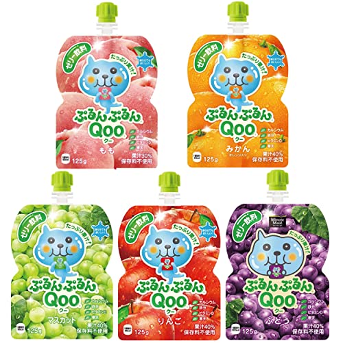 「バラエティ茶屋147　ミニッツ メイド Qoo ぷるんぷるんQoo（ゼリー飲料）パウチ125ｇ5種類各6個　合計30個の詰め合わせセット」おまけ付き【Tシャツプレゼント】　クーゼリー　みかん味6個