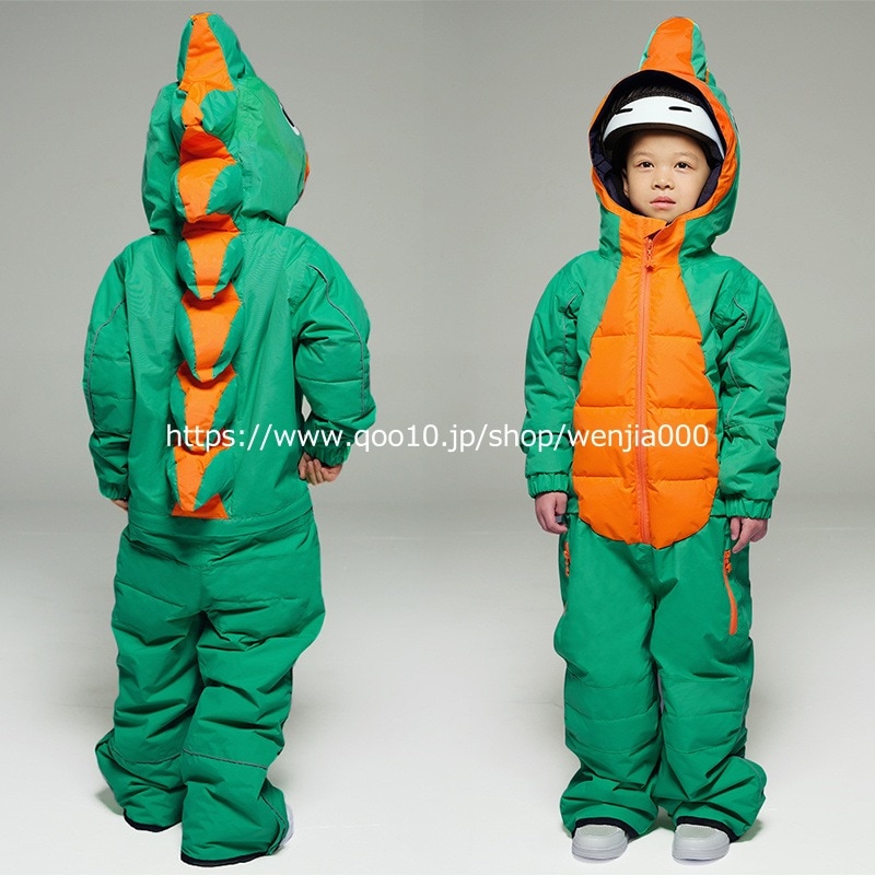 スノーボードウェアキッズつなぎ恐竜柄オールインワンスキーウェアワンピース女の子男の子子子どもこどもスキーかわいい