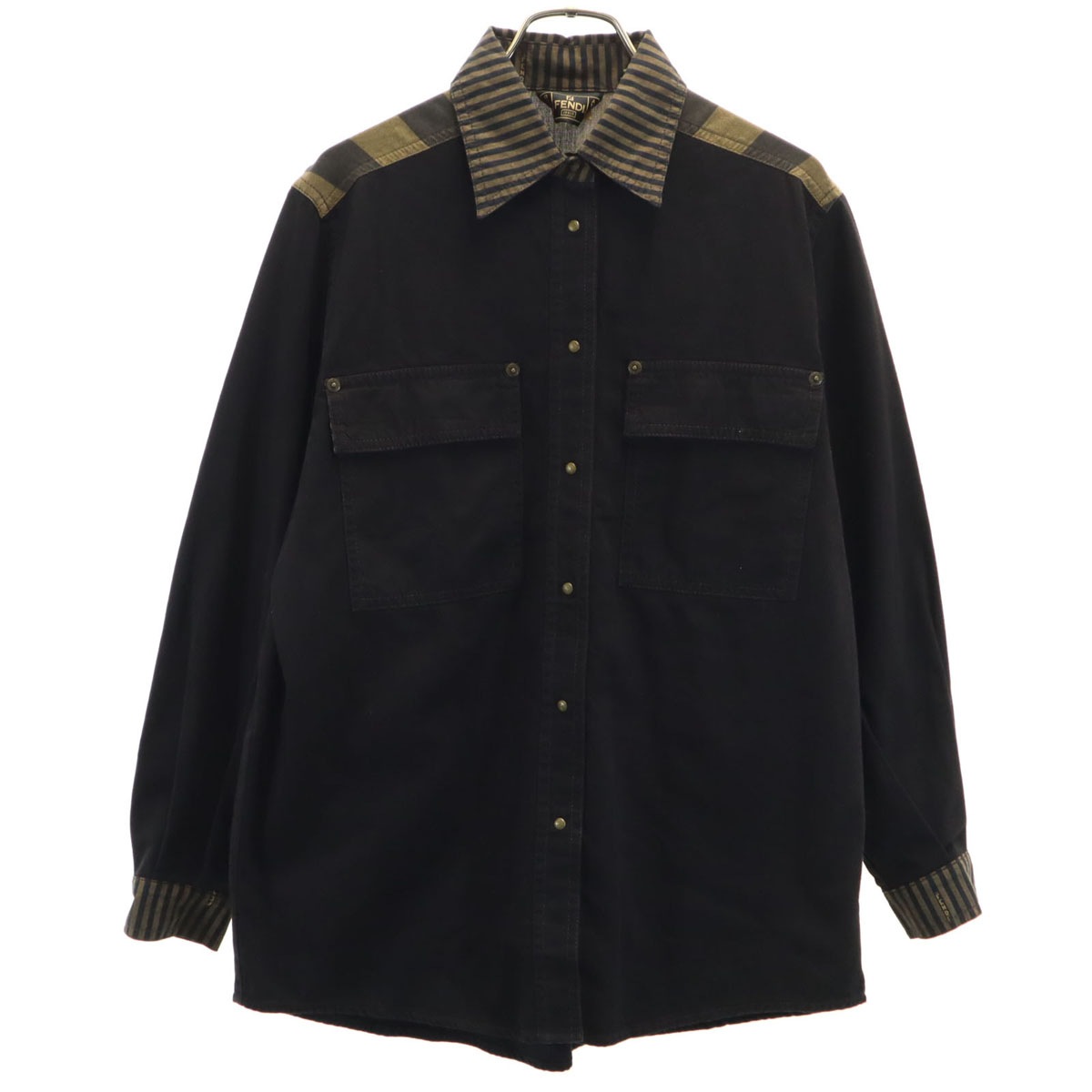 FENDI jeans フェンディ ジーンズ イタリア製 長袖 ワークシャツ 42 ブラック レディース 古着