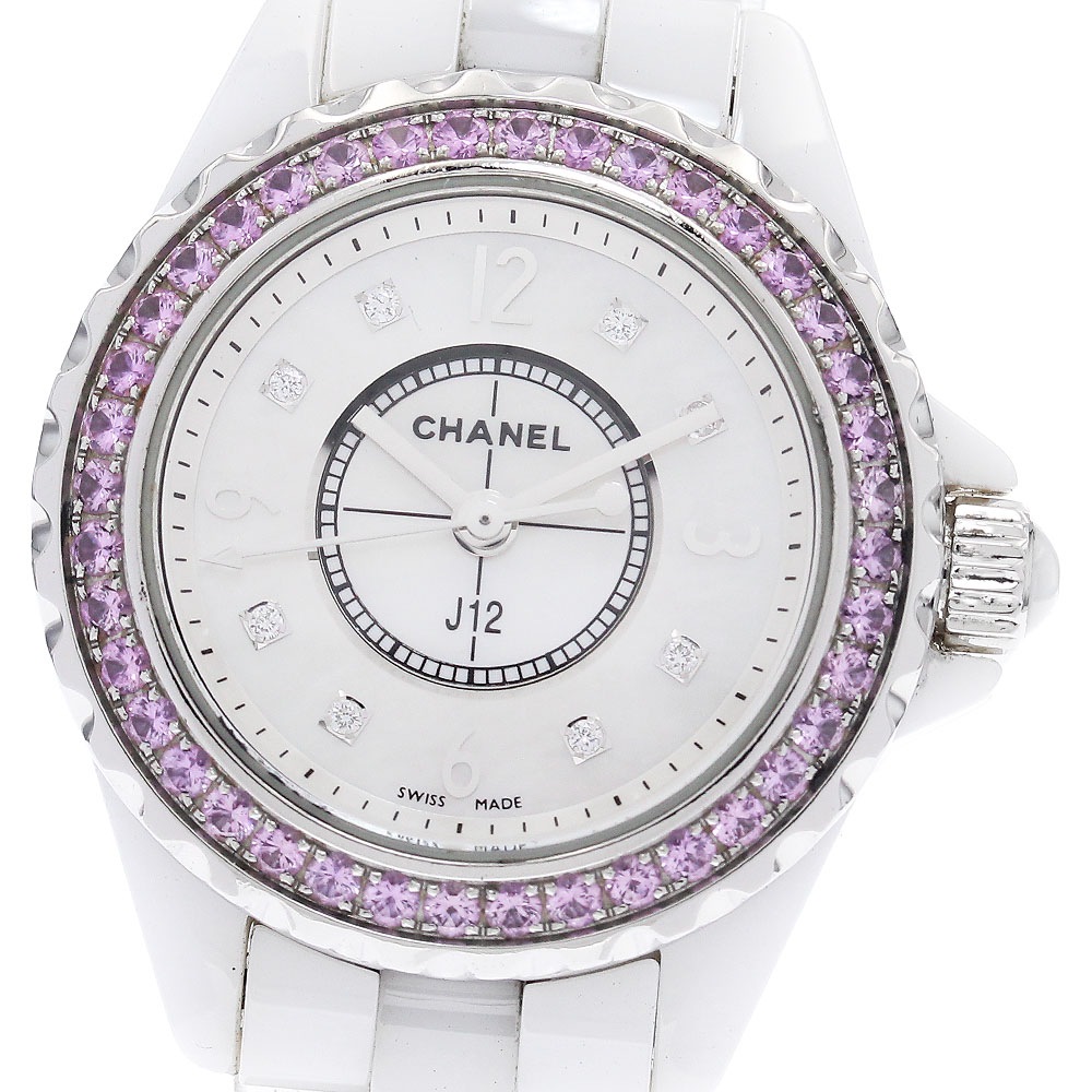 シャネル CHANEL H3243 J12 8Pダイヤ ピンクサファイアベゼル クォーツ レディース _939181【中古】