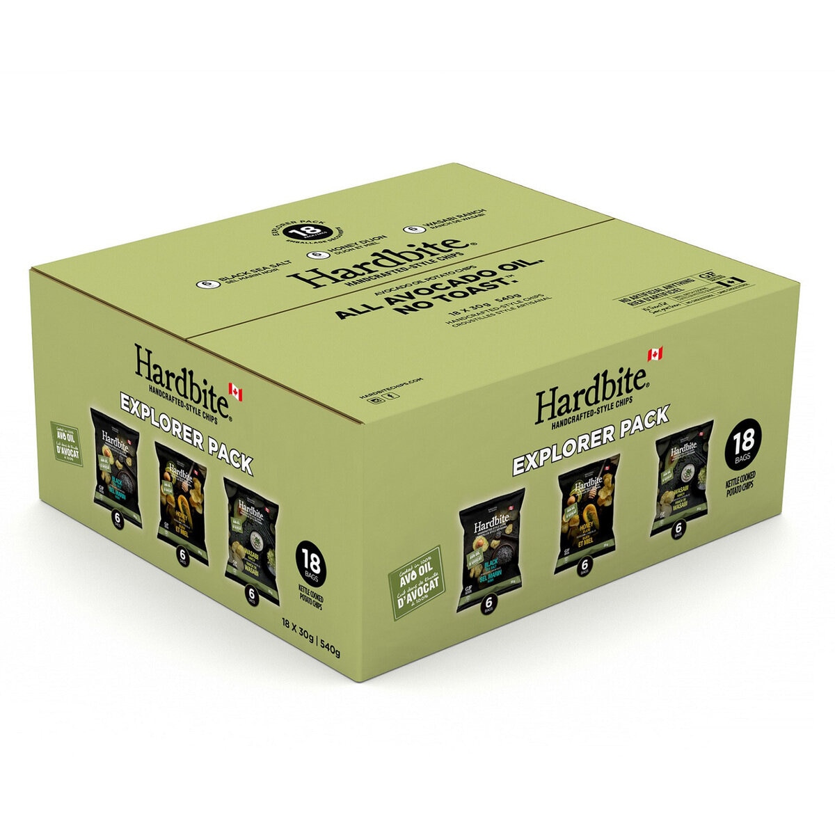 [2個セット]ハードバイト アボカドオイル ポテトチップス 3種バラエティーボックス 18袋入