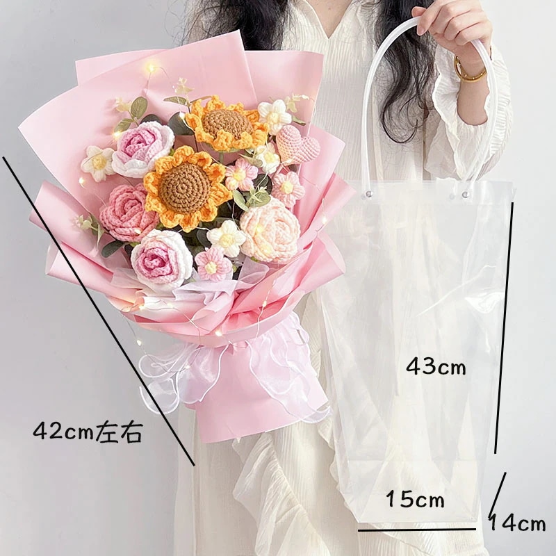 卒業シーズン造花ウール手織りブーケ完成バラとひまわり不滅の花女教師親友 母の日 8,869円