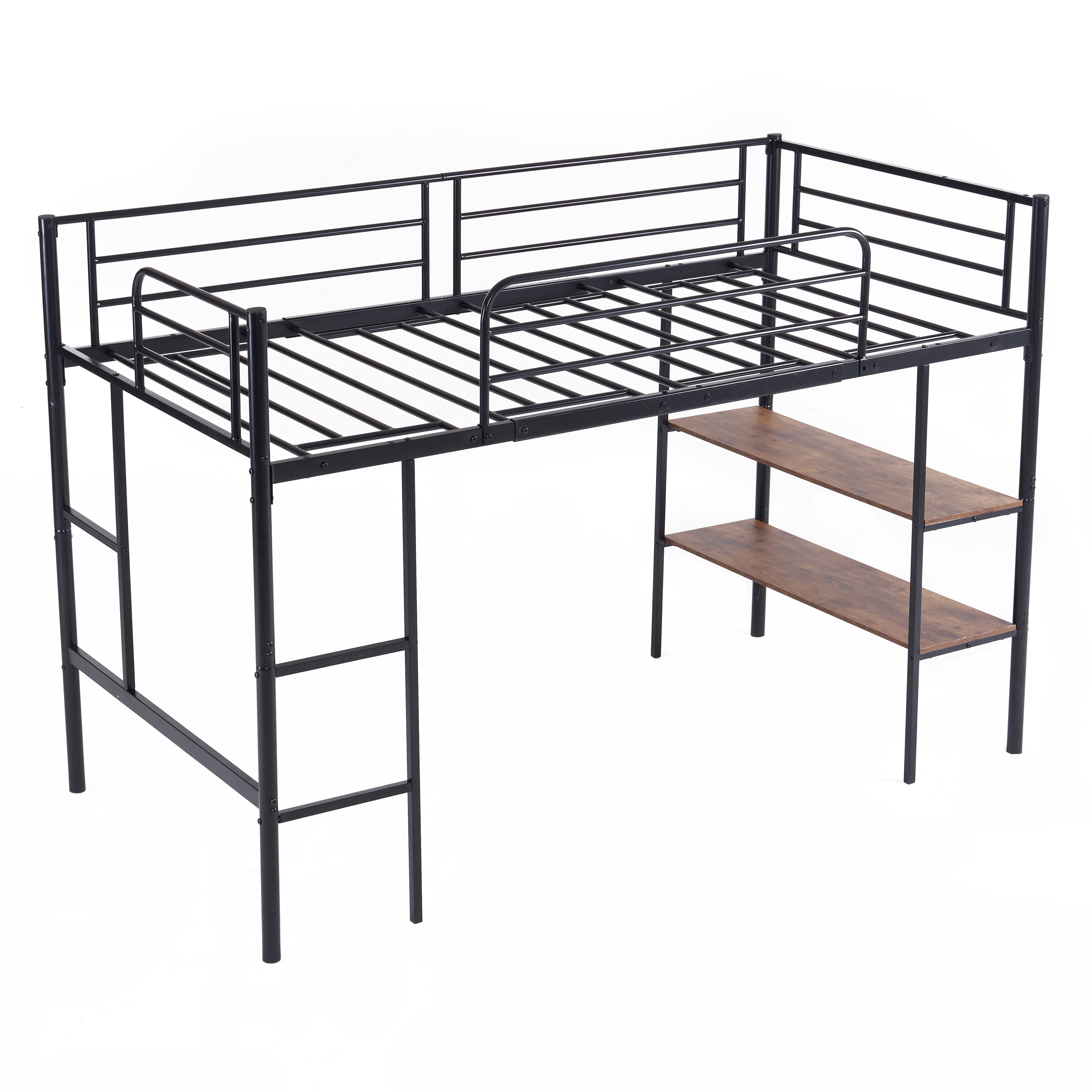 【新品】ロフトベッド パイプベッド シングルベッド 収納棚付く ロータイプ ロフトベッドロータイプ 木 収納 北欧風 おしゃれ 子供部屋 スチール 耐震