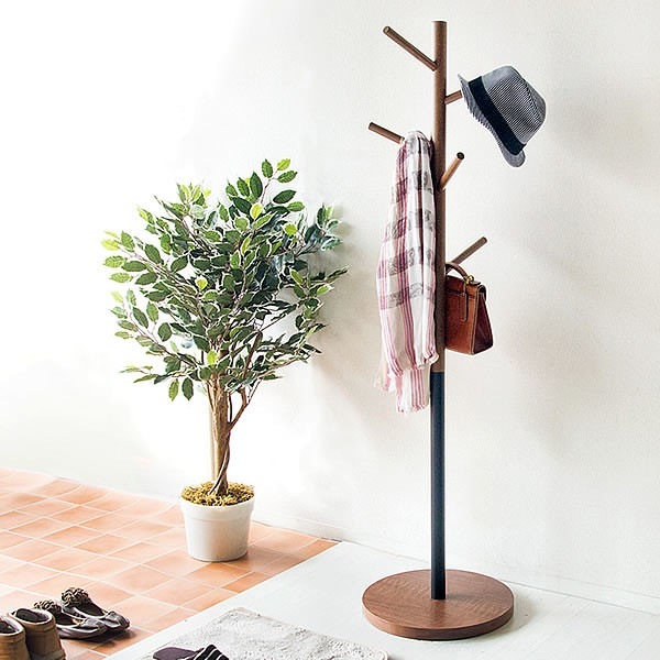 ポールハンガー 高さ150cm スチールx天然木 コードハンガー 木製 ハンガーツリー