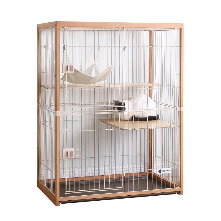 高級感 猫 ケージ キャットケージ 多頭飼い 2段 大型 耐久性 木製フレーム 便利 簡単開閉