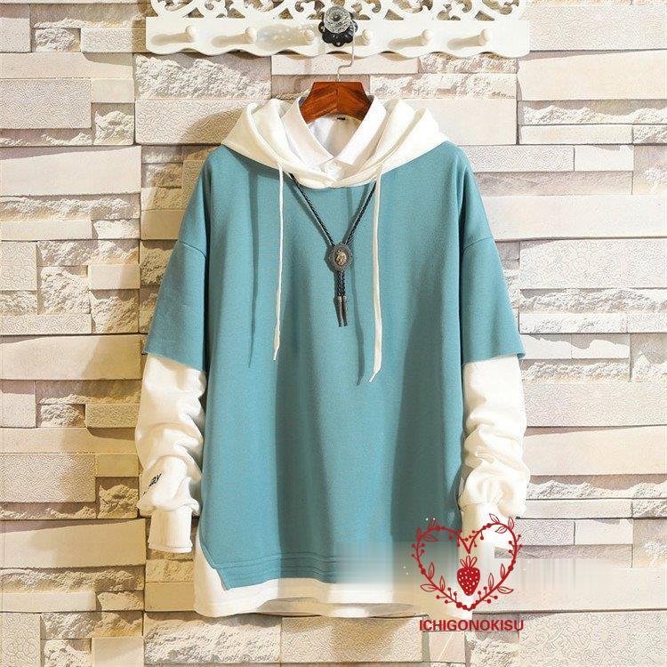 パーカー メンズ 長袖 無地パーカー プルーオーバー 重ね着 パーカ トップス スウェット 春服 秋服 お兄系