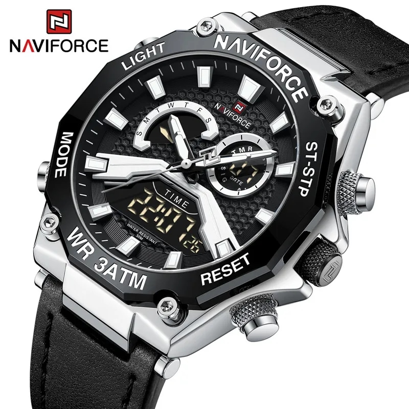 コネクテッドウォッチnaviforce 男性用腕時計 クォーツ デュアルディスプレイ デジタル 防水 アラーム クロ