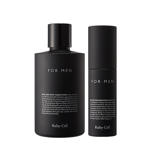 [ Ruby cell ] FOR MEN FACE AND BODY LIQUID WASH 200ml & ALL IN ONE ESSENTIAL FLUID 50ml SET