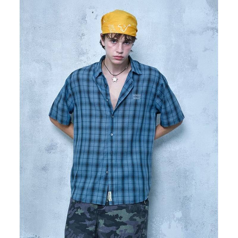 ワッキー・ウィリー WACKY WILLY シーカーサー チェック 半袖シャツ ブルー WA2602SS14BL 350662