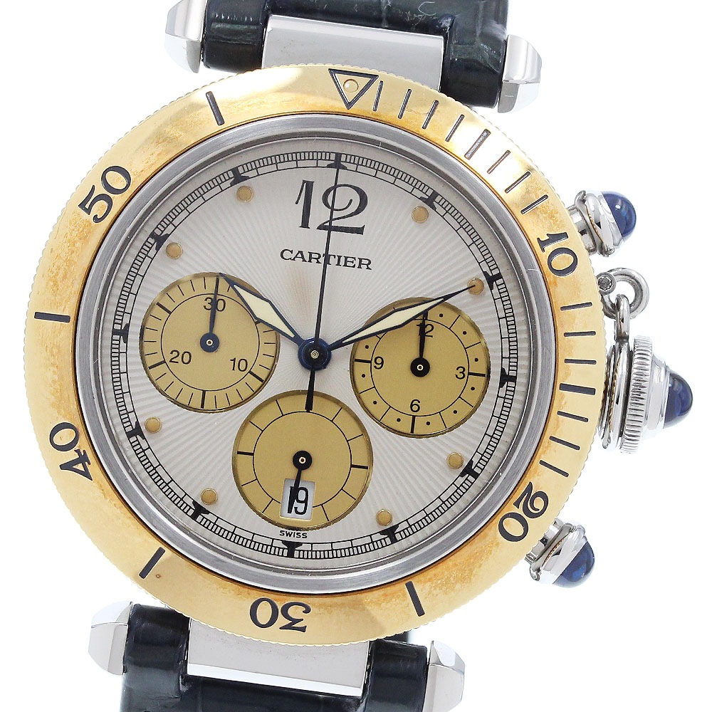カルティエ CARTIER W31011H3 パシャ 38mm クロノグラフ YGベゼル クォーツ メンズ 箱・保証書付き_916800【中古】
