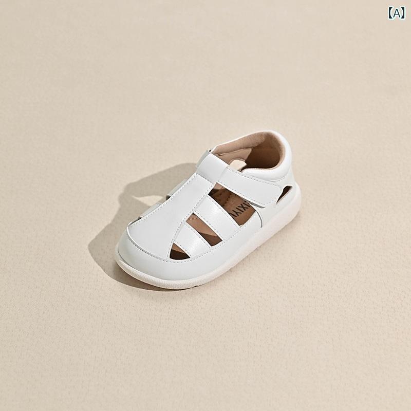 キッズ ジュニア シューズ 靴 レザー 英国風 スポーツ サンダル 夏 子供 革 トゥキャップ ソフトソール ローマン メンズ レディース兼