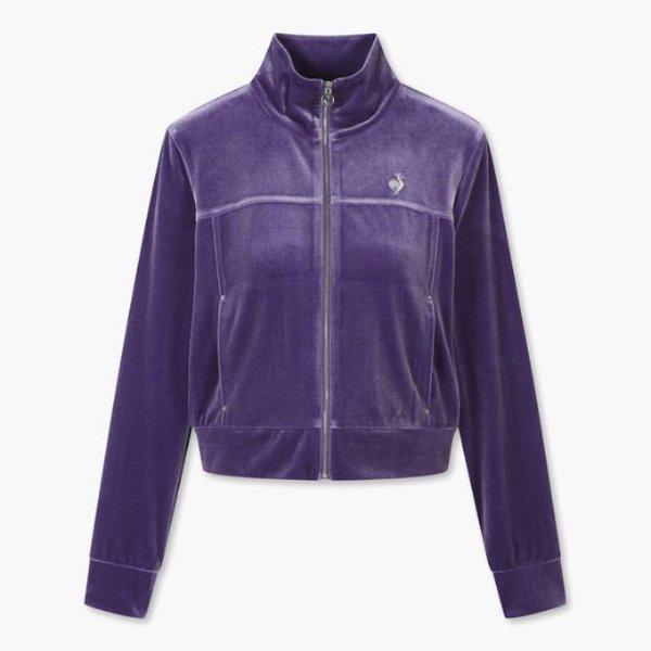 ジャケット JQS QP422OFTO1-DPP 女性 ベルベット スリムフィット スタンネック ジップアップ / DARK PURPLE