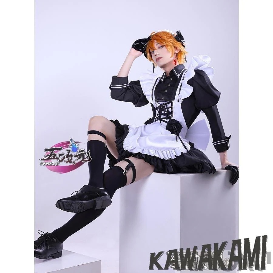 三分妄想　原神　コスプレ　タルタリヤ　メイド服　衣装　 いしょう ウィッグ　　1428