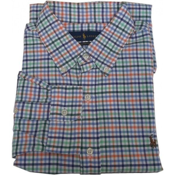 長袖 ワンポイント ボタンダウンシャツ チェック グリーン PR2-061